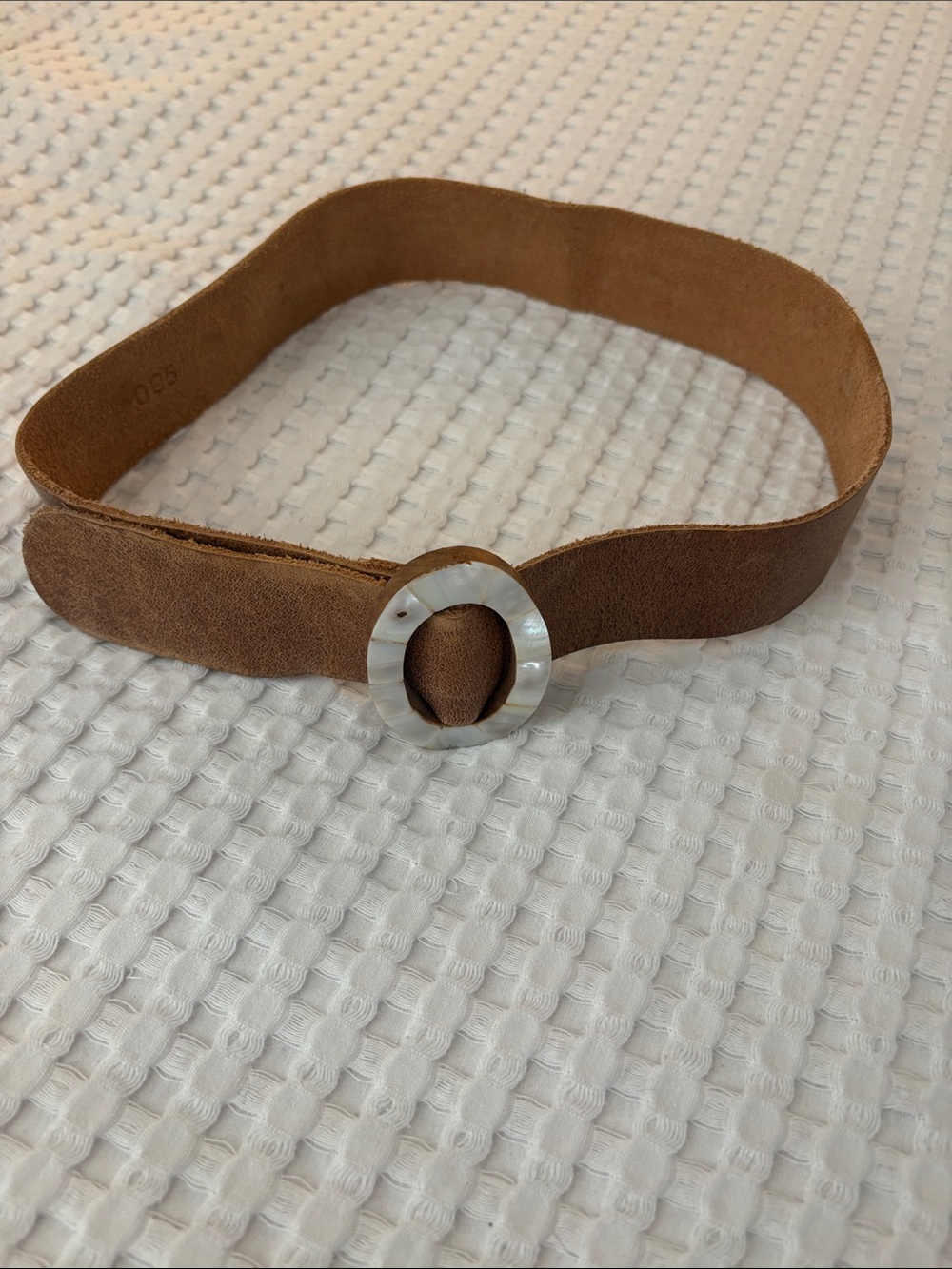 Women's Genuine Soft Leather Mother of Pearl Wooden Buckle Belt - Brown SZ S